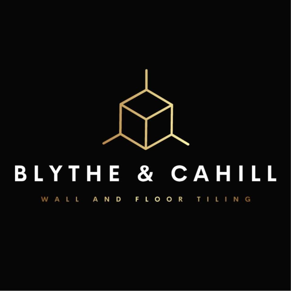 Blythe & Cahill Wall and Floor Tiling logo — a gold isometric cube above the business name, on black